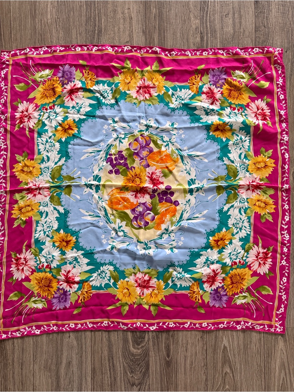 Vera Vibrant Floral Square Decorative Silk Scarf - Pink Multi